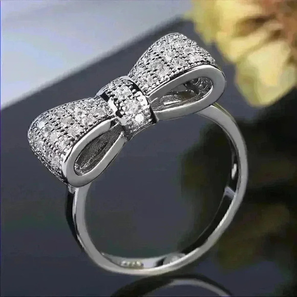 Sterling Silver Diamond Milgrain Bow Ring - Picture 3 of 11